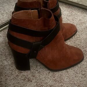 Women's Brown Ankle Boots with Black Straps